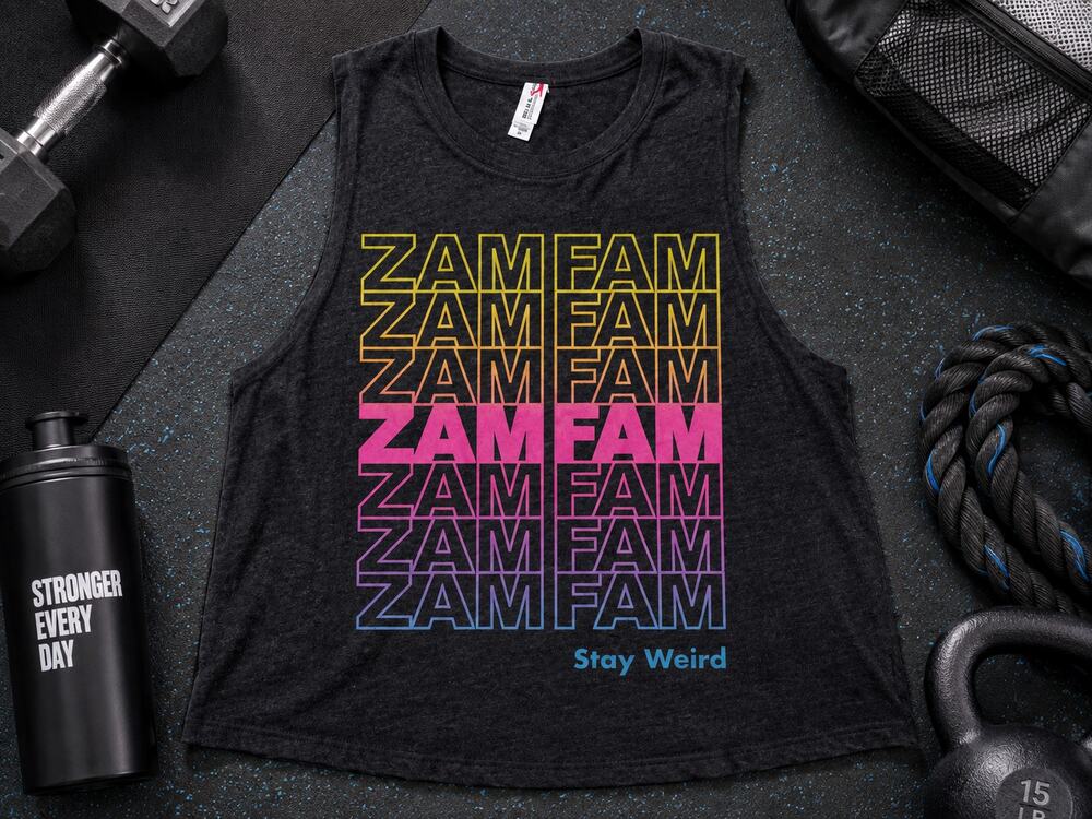 ZAM FAM Stay Weird Women’s Black Graphic Muscle Tank Rainbow Workout Top